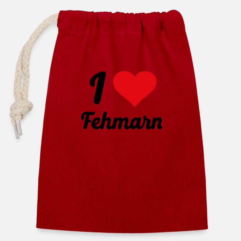 I Love Fehmarn - Verschließbarer Geschenkbeutel aus Baumwolle (14x20cm) - Rot