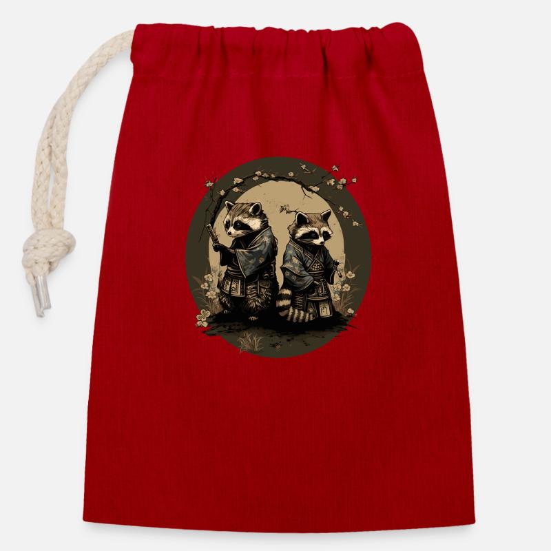 baka racoon 8 - Sac cadeau en coton avec cordon (14 x 20 cm) - rouge