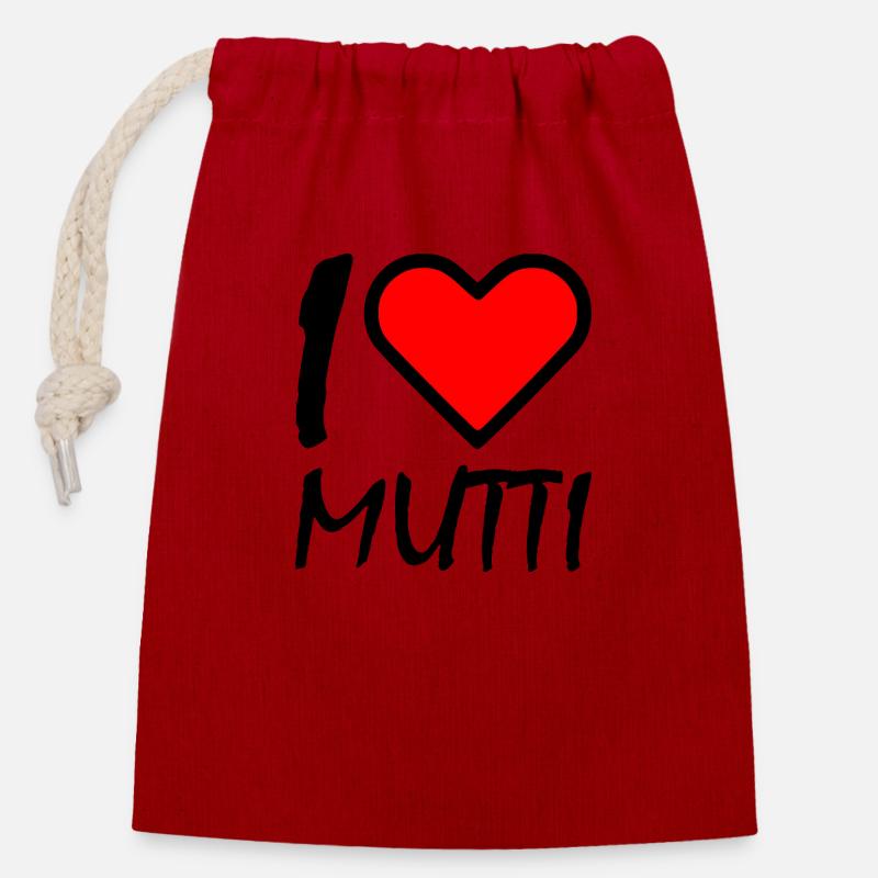 I love mutti - Verschließbarer Geschenkbeutel aus Baumwolle (14x20cm) - Rot