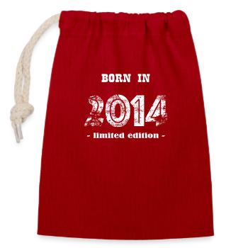 NÉ EN 2014 - édition limitée - Sac cadeau en coton avec cordon (14 x 20 cm) - rouge - Devant
