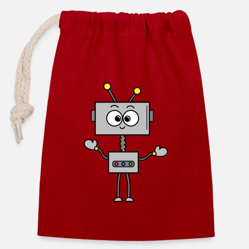Roboter Robbie - Verschließbarer Geschenkbeutel aus Baumwolle (14x20cm) - Rot