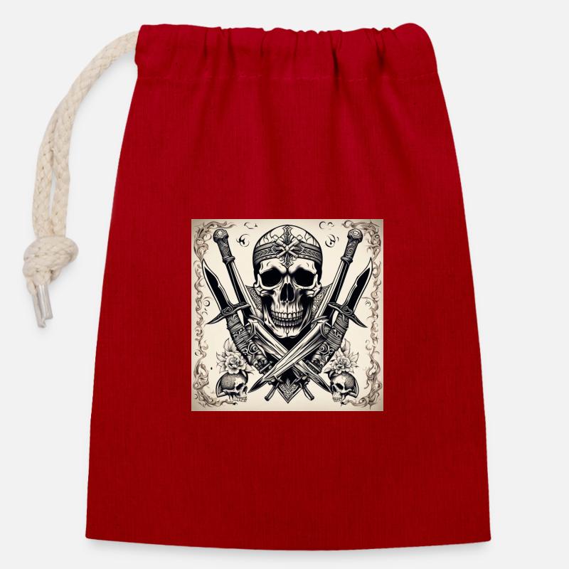 Skull Tat - Verschließbarer Geschenkbeutel aus Baumwolle (14x20cm) - Rot