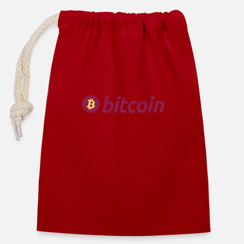 Bitcoin - Sac cadeau en coton avec cordon (14 x 20 cm) - rouge