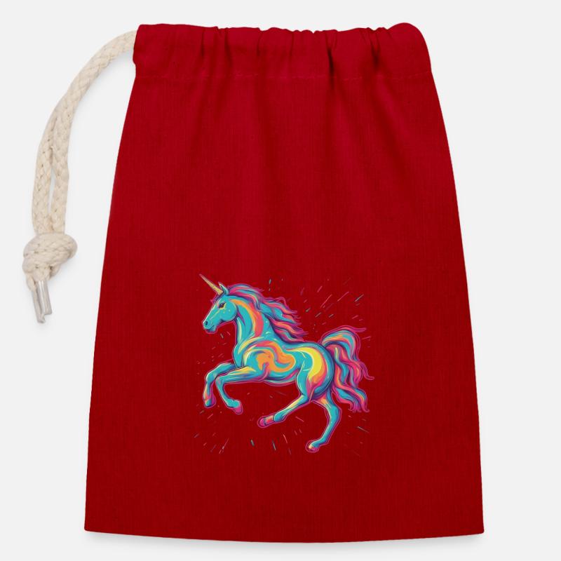 Licorne rétro 1 - Sac cadeau en coton avec cordon (14 x 20 cm) - rouge