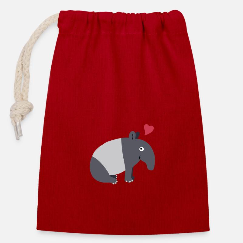 Tapirglück - Verschließbarer Geschenkbeutel aus Baumwolle (14x20cm) - Rot