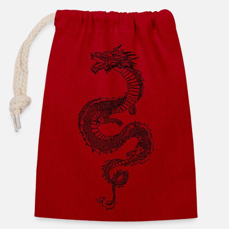 Dragon - Closable cotton gift bag (14x20cm) - red