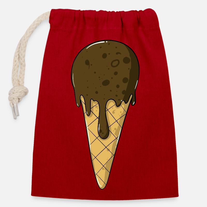 Crème glacée | Glace au chocolat | Iceceam - Sac cadeau en coton avec cordon (14 x 20 cm) - rouge