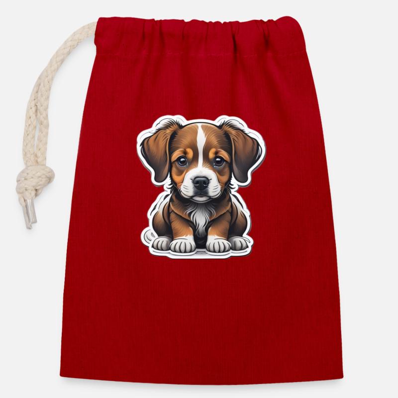 Chiot - Sac cadeau en coton avec cordon (14 x 20 cm) - rouge