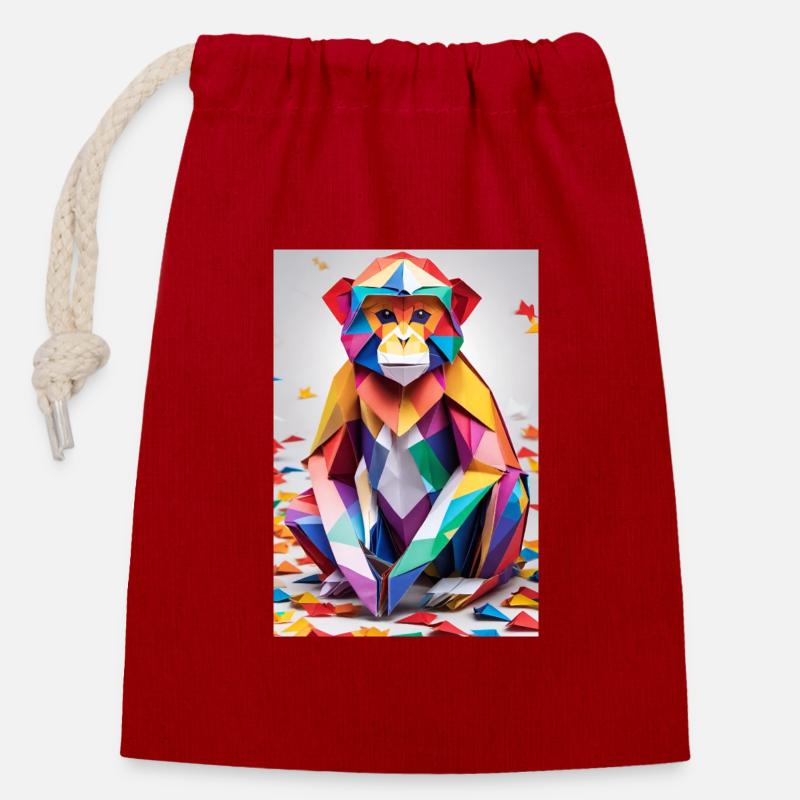 Rainbow Monkey - Closable cotton gift bag (14x20cm) - red