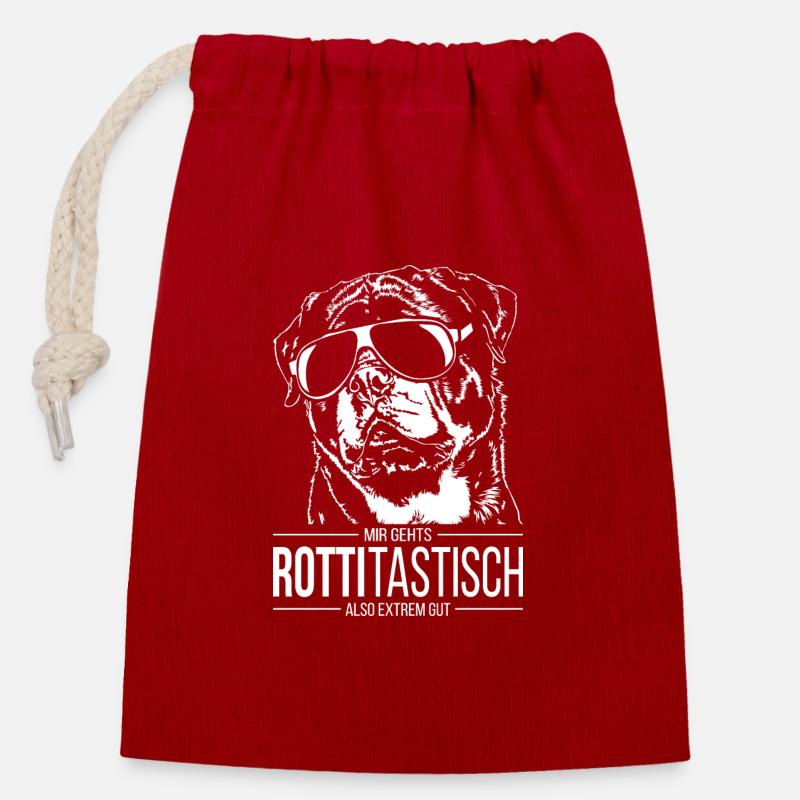 ROTTITASTISCH Rottweiler Hundespruch Hunde - Verschließbarer Geschenkbeutel aus Baumwolle (14x20cm) - Rot