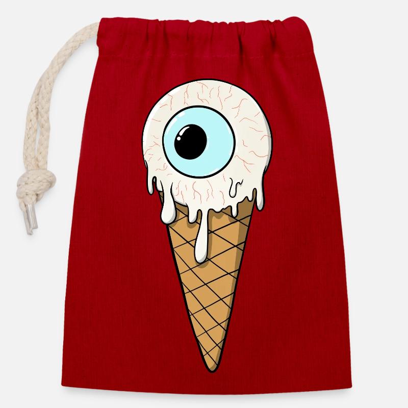 Crème pour les yeux | Crème glacée | Crème glacée | Glace avec un œil - Sac cadeau en coton avec cordon (14 x 20 cm) - rouge