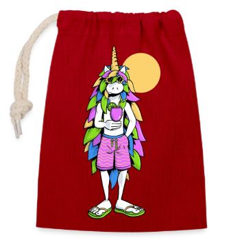 Unicorn, summer and cocktail - Closable cotton gift bag (14x20cm) - red - Front