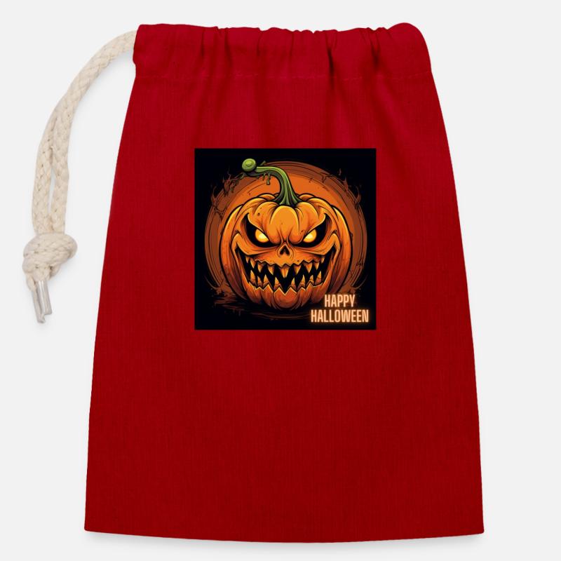 Joyeuse citrouille d’Halloween - Sac cadeau en coton avec cordon (14 x 20 cm) - rouge