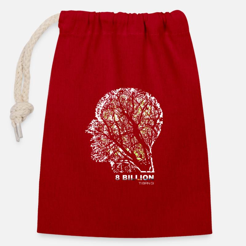 8 Billion - Design 1 - Closable cotton gift bag (14x20cm) - red