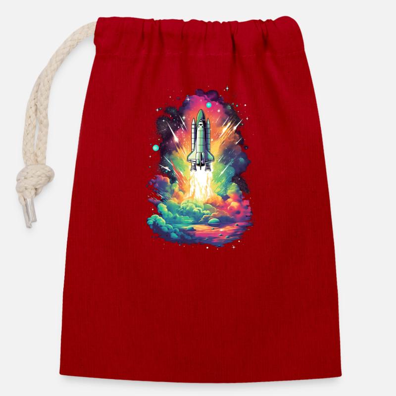 Lancement de fusée de la navette spatiale - Sac cadeau en coton avec cordon (14 x 20 cm) - rouge