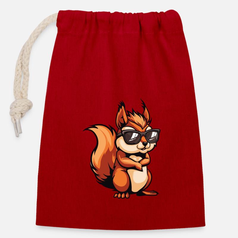 Eichhörnchen Tier - Verschließbarer Geschenkbeutel aus Baumwolle (14x20cm) - Rot