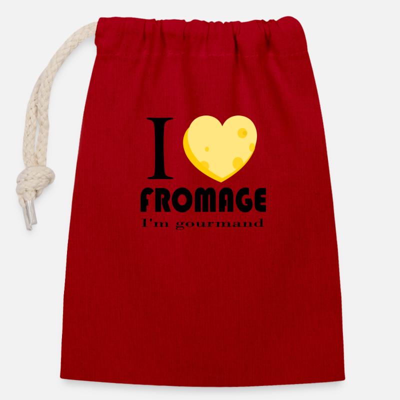 i love fromage - Sac cadeau en coton avec cordon (14 x 20 cm) - rouge
