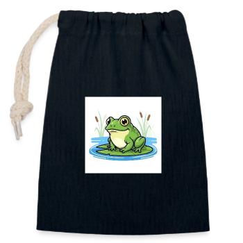 Charming frog on water lily - Closable cotton gift bag (14x20cm) - navy - Front