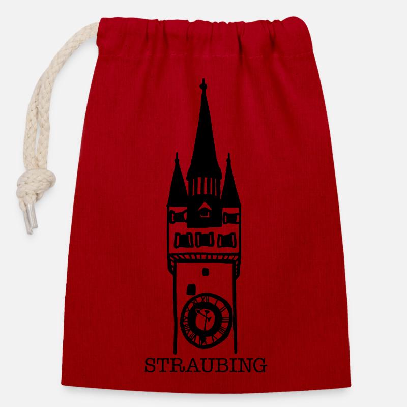 Stadtturm Straubing - Verschließbarer Geschenkbeutel aus Baumwolle (14x20cm) - Rot