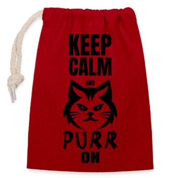 KEEP CALM AND PURR ON - Closable cotton gift bag (14x20cm) - red - Front