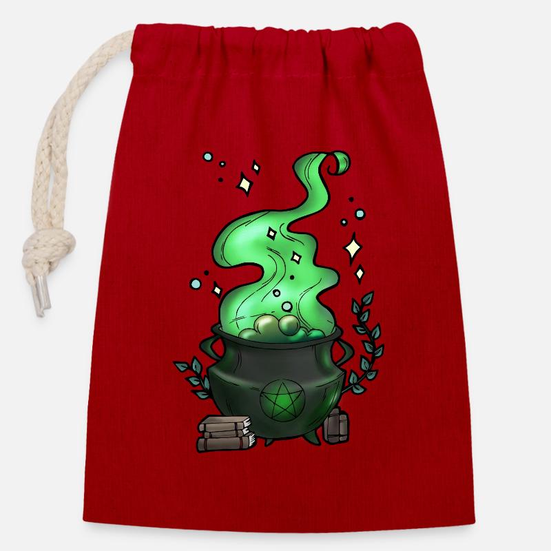 Chaudron de sorcière original - Sac cadeau en coton avec cordon (14 x 20 cm) - rouge