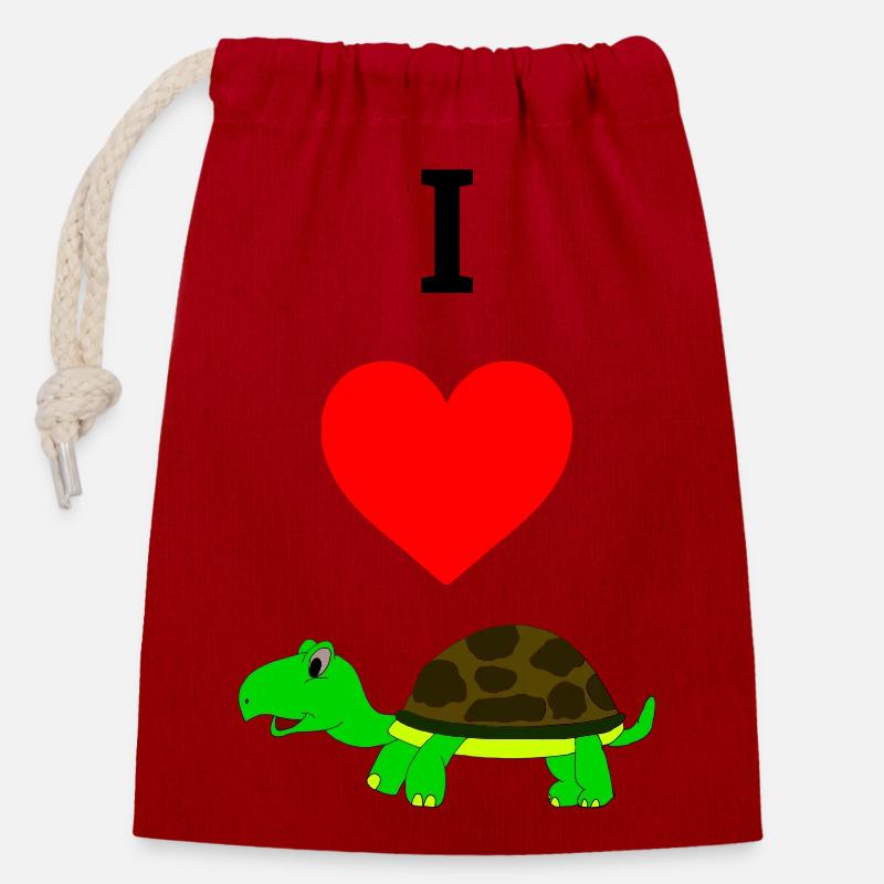 I love turtles - Verschließbarer Geschenkbeutel aus Baumwolle (14x20cm) - Rot
