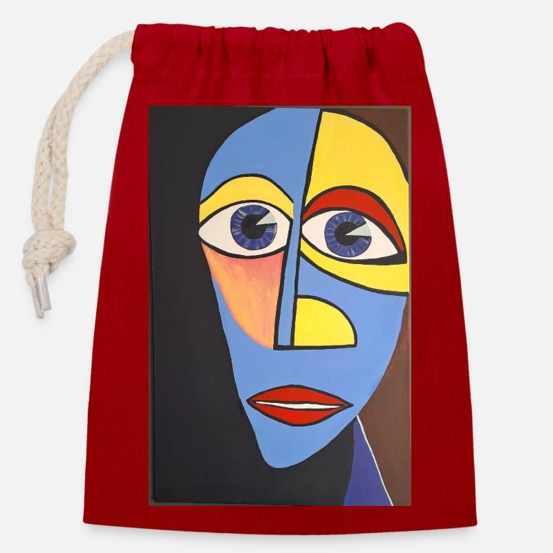 visage - Sac cadeau en coton avec cordon (14 x 20 cm) - rouge