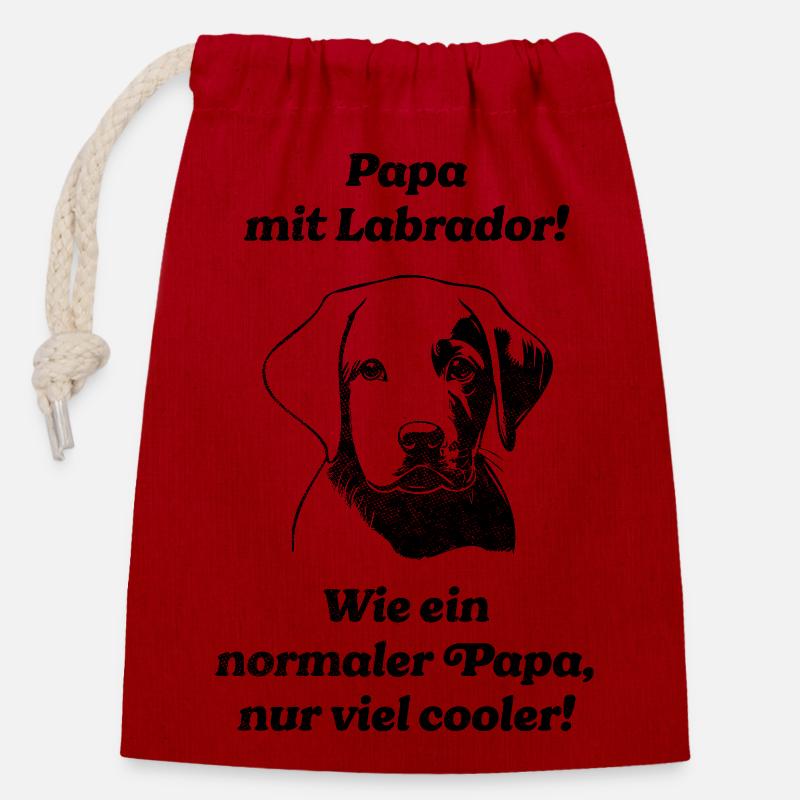 Papa mit Labrador - Verschließbarer Geschenkbeutel aus Baumwolle (14x20cm) - Rot