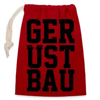 GERÜSTBAU Schriftzug - Verschließbarer Geschenkbeutel aus Baumwolle (14x20cm) - Rot - Vorne