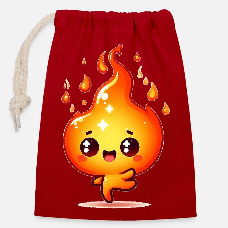 Le feu - Sac cadeau en coton avec cordon (14 x 20 cm) - rouge