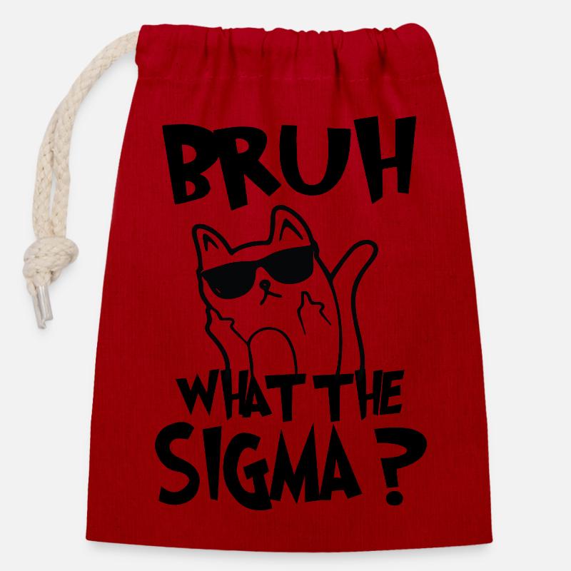 Bruh, was zum Sigma? - Verschließbarer Geschenkbeutel aus Baumwolle (14x20cm) - Rot