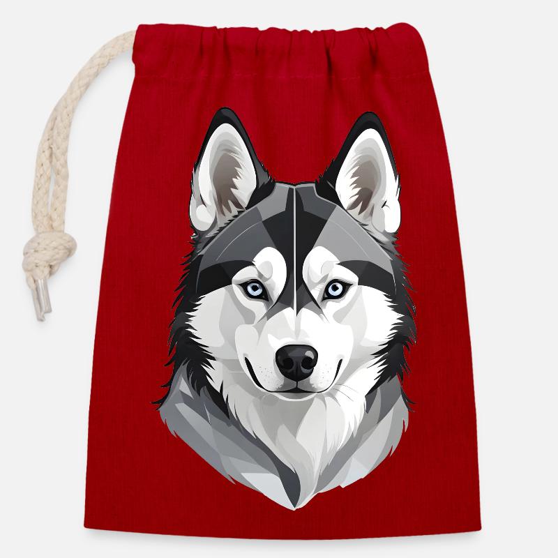 Niedlicher Husky-Kopf - Verschließbarer Geschenkbeutel aus Baumwolle (14x20cm) - Rot