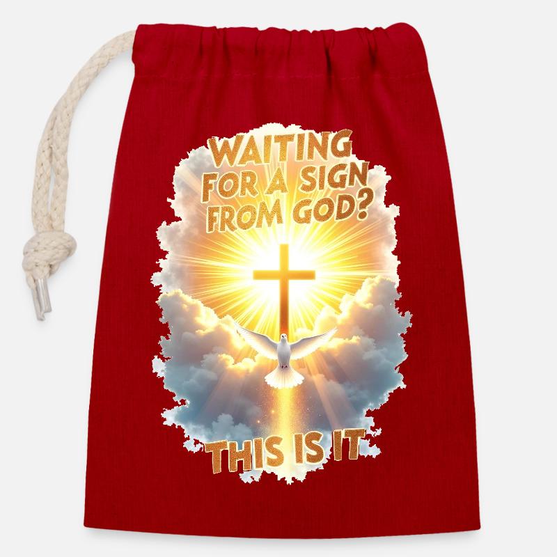 Signs from God - Closable cotton gift bag (14x20cm) - red