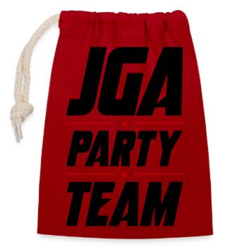 JGA Party Team Junggesellenabschied - Verschließbarer Geschenkbeutel aus Baumwolle (14x20cm) - Rot - Vorne