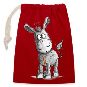 Carrot Pendant Donkey Cartoon - Closable cotton gift bag (14x20cm) - red - Front