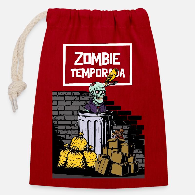 Zombie-Saison - Verschließbarer Geschenkbeutel aus Baumwolle (14x20cm) - Rot