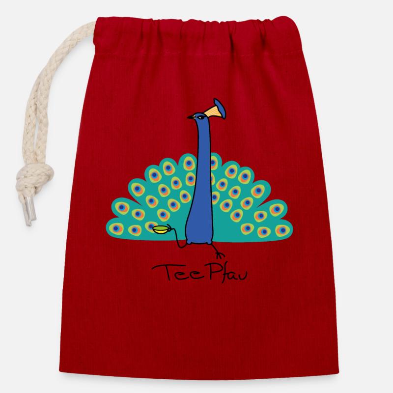 Tee Pfau Wortspiel - Verschließbarer Geschenkbeutel aus Baumwolle (14x20cm) - Rot