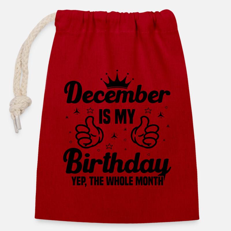 Décembre est le mois de mon anniversaire - Sac cadeau en coton avec cordon (14 x 20 cm) - rouge