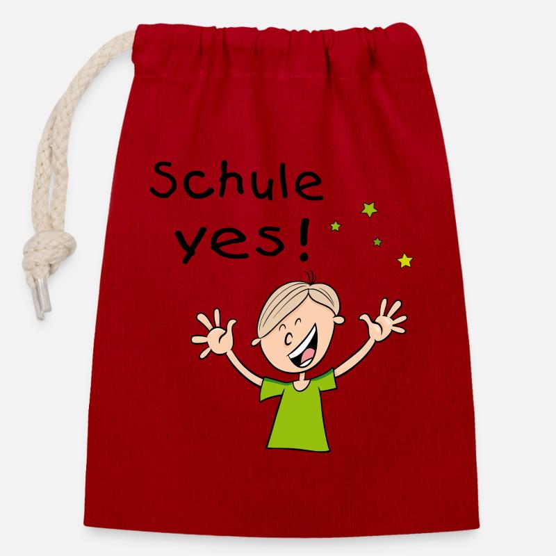 Schule Yes, Einschulung - Verschließbarer Geschenkbeutel aus Baumwolle (14x20cm) - Rot