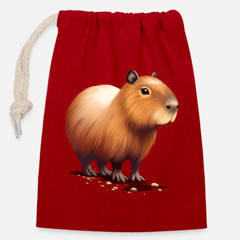 Capybara - Sac cadeau en coton avec cordon (14 x 20 cm) - rouge