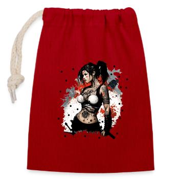 Badass Ninja Girl - Closable cotton gift bag (14x20cm) - red - Front