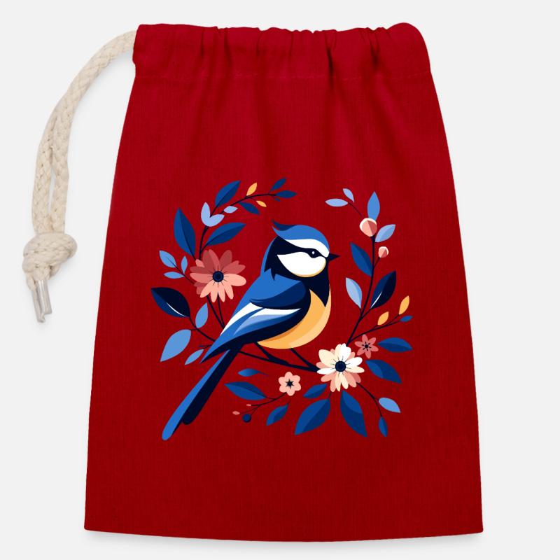 Bleu - Sac cadeau en coton avec cordon (14 x 20 cm) - rouge