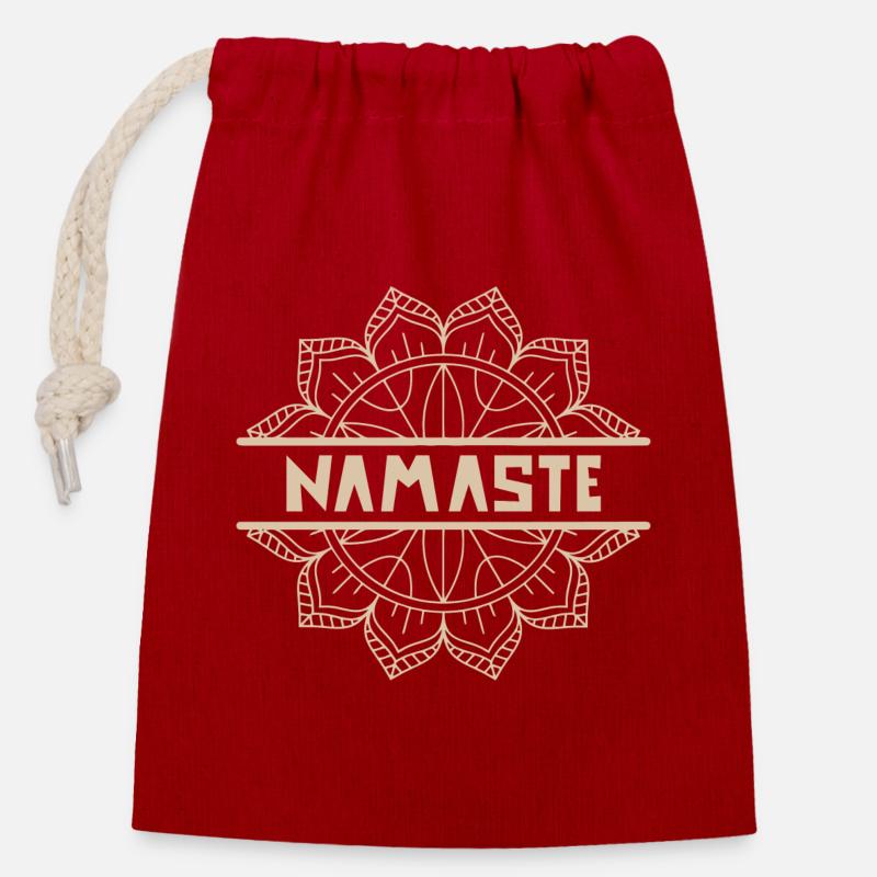 NAMASTE (1) - Verschließbarer Geschenkbeutel aus Baumwolle (14x20cm) - Rot