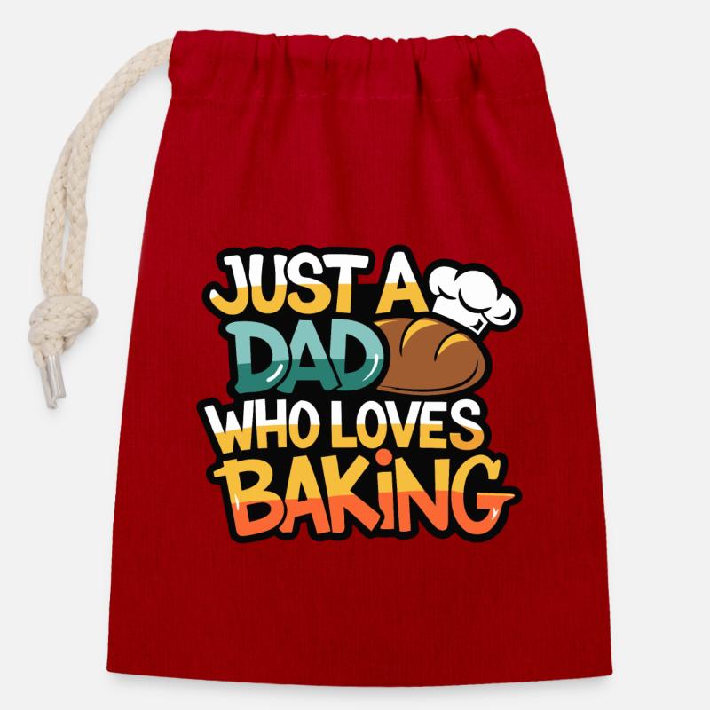 Papa liebt Brot backen - Papa ist unser Bäcker - Verschließbarer Geschenkbeutel aus Baumwolle (14x20cm) - Rot