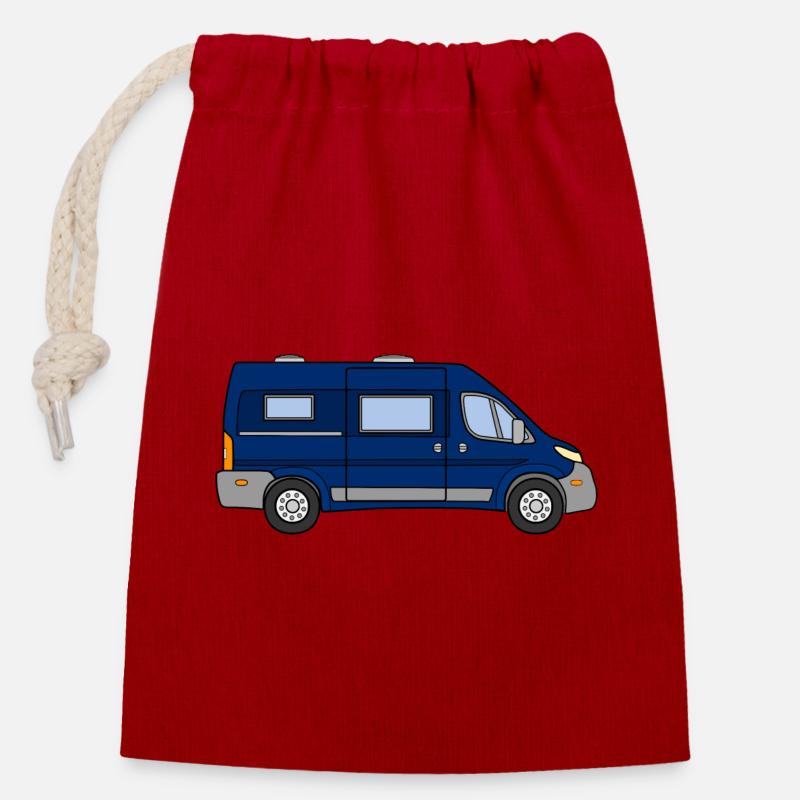 Camper VAN / Van BLUE - Closable cotton gift bag (14x20cm) - red