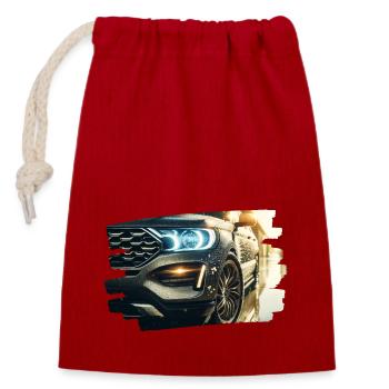 Modern luxury car in the rain reflection - Closable cotton gift bag (14x20cm) - red - Front