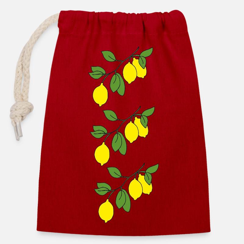 Lemon Sprigs Triple - Closable cotton gift bag (14x20cm) - red