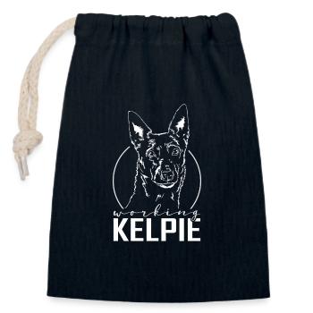 WORKING KELPIE Hundeportrait Wilsigns Hütehunde - Verschließbarer Geschenkbeutel aus Baumwolle (14x20cm) - Navy - Vorne