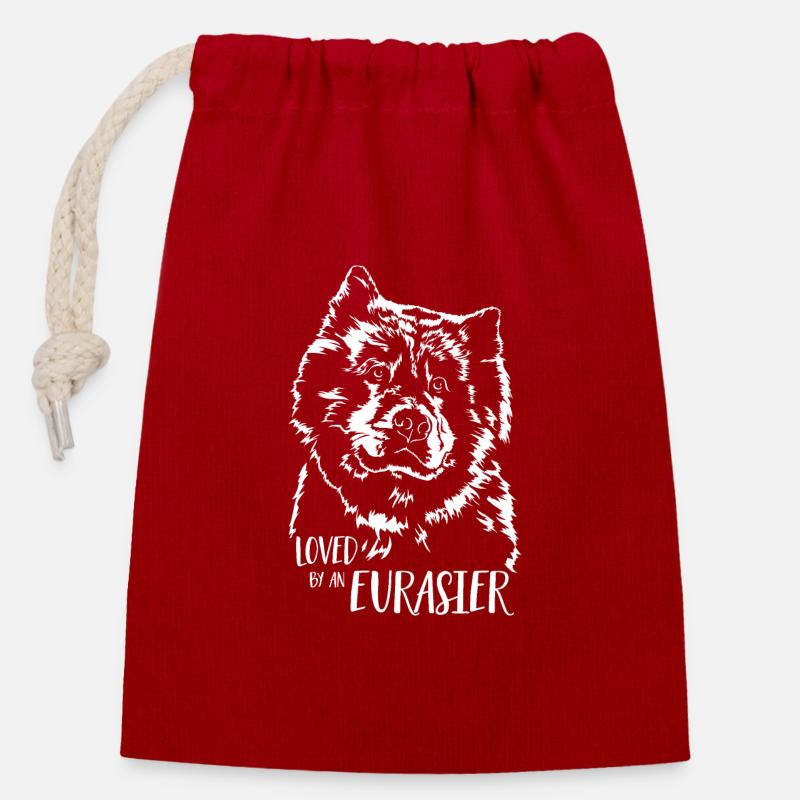 Loved by an Eurasier Hundespruch Hunde Wilsigns - Verschließbarer Geschenkbeutel aus Baumwolle (14x20cm) - Rot