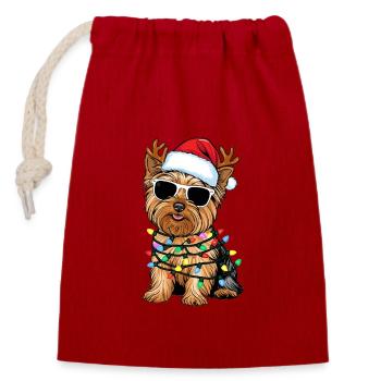 Christmas Yorkshire Terrier - Closable cotton gift bag (14x20cm) - red - Front